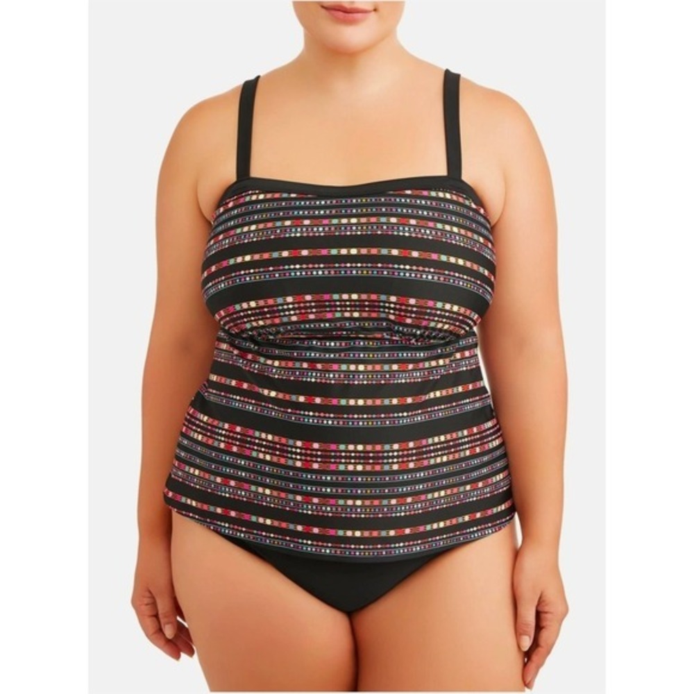 NWT Women's Black + Multi Color Tankini Swim Top 0X 14W‎